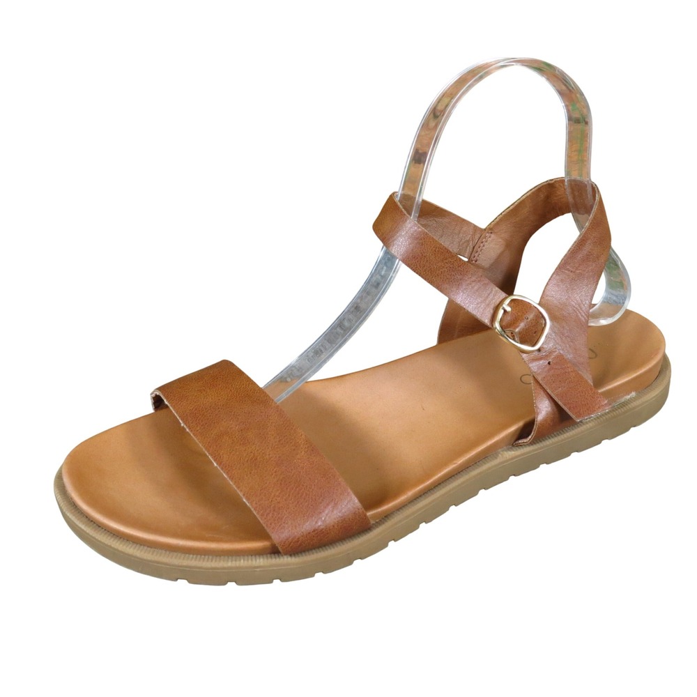 Me Too Fran Womens Flat Ankle Strap Sandal Size 9.5 Summer Travel Brown Leather